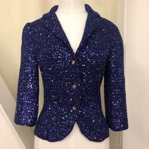 Blue Sequined Fitted Jacket